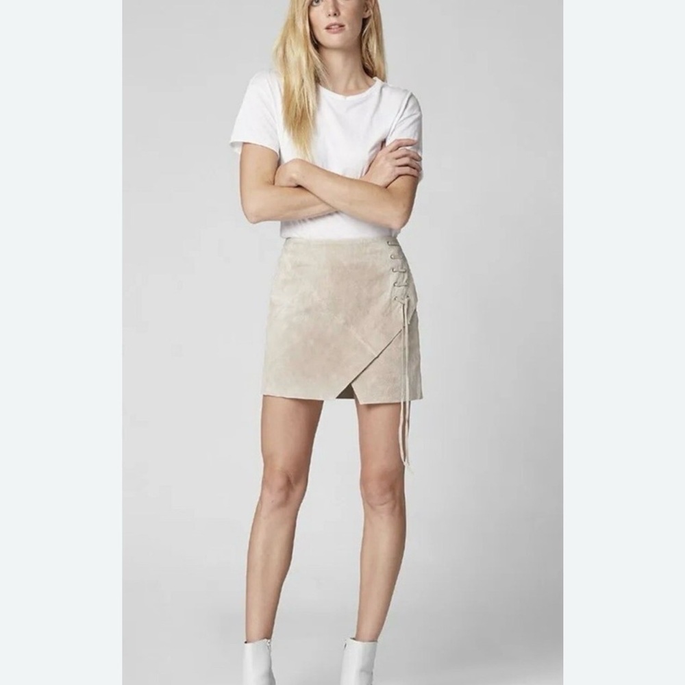 Blank NYC Faux Suede Lace Up Wrap Mini Skirt Fawn Tan Size 30 NWT